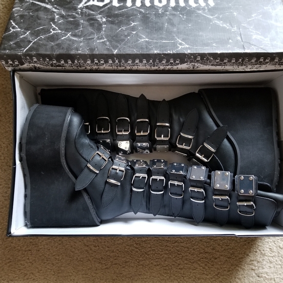 Demonia Swing-815 Black Vegan Leather  Knee Boot Size 7 - Picture 9 of 14